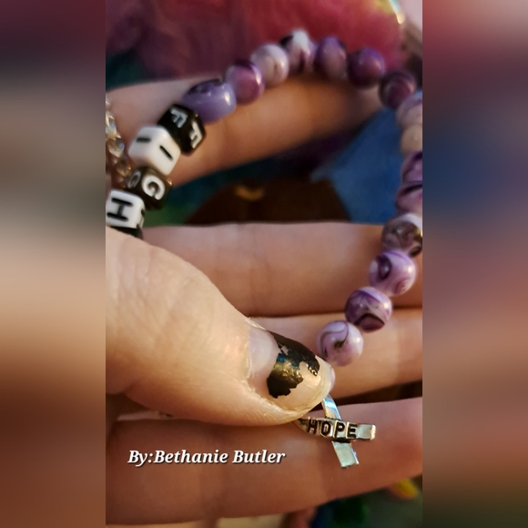 Cancer Purple Homemade Bead And Charm Bracelet "hope" - Picture 9 of 13